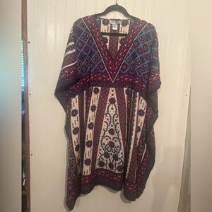 Step by Step Oversized Blue and Red Tunic With Paisley, Geometric Patterns NWOT